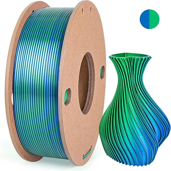 3DGenius Silk Dual Color PLA Filament, 2-in-1 Coextruded Shiny Multicolor 3D Printer Filament, 250g(0.55lbs) Spool, Silk Dark Blue/Green, Clog-Free & Bubble-Free for FDM 3D Printers