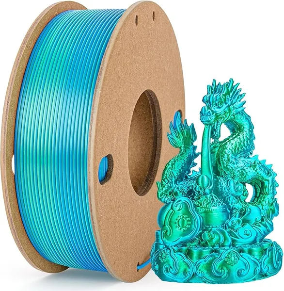 3DGenius Silk Dual Color PLA Filament, 2-in-1 Coextruded Shiny Multicolor 3D Printer Filament, 250g(0.55lbs) Spool, Silk Sky Blue/Green, Clog-Free & Bubble-Free for FDM 3D Printers