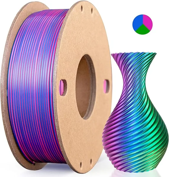 3DGenius Silk Triple Color PLA Filament, 3-in-1 Coextruded Shiny Multicolor 3D Printer Filament, 250g(0.55lbs) Spool, Silk Rose Red/Dark Blue/Green, Clog-Free & Bubble-Free for FDM 3D Printers