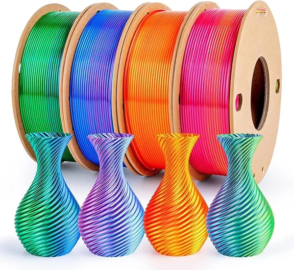 3DGenius Silk PLA Filament Bundle, Shiny Metallic Multi-Color 3D Printer Filament 4-Pack (250g/Spool, 1kg Total), High Gloss & Smooth Finish for Articulated Dragon Toys, 3D Art Crafts & Gifts, 4Pack2