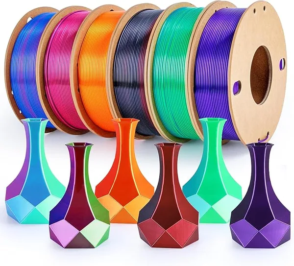 3DGenius Silk PLA Filament Bundle, Shiny Metallic Multi-Color 3D Printer Filament 6-Pack (250g/Spool, 1.5kg Total), High Gloss & Smooth Finish for Articulated Dragon Toys, 3D Art Crafts & Gifts, 6Pack1