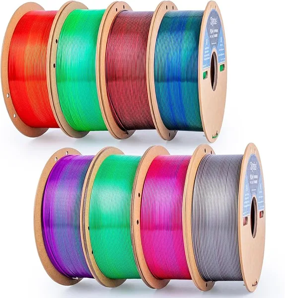 3DGenius Silk PLA Filament Bundle, Shiny Metallic Multi-Color 3D Printer Filament 8-Pack (1kg/Spool, 8kg Total), High Gloss & Smooth Finish for Articulated Dragon Toys, 3D Art Crafts & Gifts