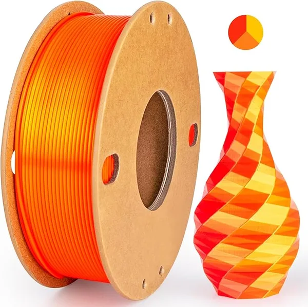3DGenius Silk Triple Color PLA Filament, 3-in-1 Coextruded Shiny Multicolor 3D Printer Filament, 250g(0.55lbs) Spool, Silk Gold/Red/Orange, Clog-Free & Bubble-Free for FDM 3D Printers