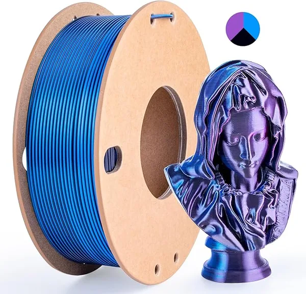3DGenius Silk Triple Color PLA Filament, 3-in-1 Coextruded Shiny Multicolor 3D Printer Filament, 250g(0.55lbs) Spool, Silk Blue/Purple/Black, Clog-Free & Bubble-Free for FDM 3D Printers