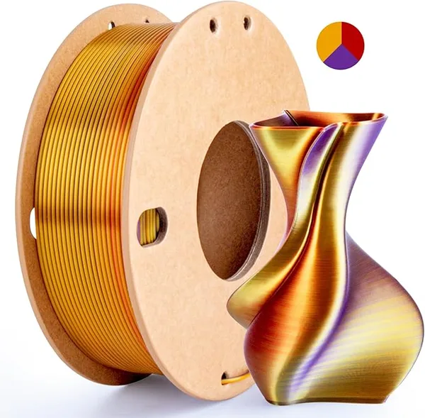3DGenius Silk Triple Color PLA Filament, 3-in-1 Coextruded Shiny Multicolor 3D Printer Filament, 250g(0.55lbs) Spool, Silk Red/Gold/Purple, Clog-Free & Bubble-Free for FDM 3D Printers