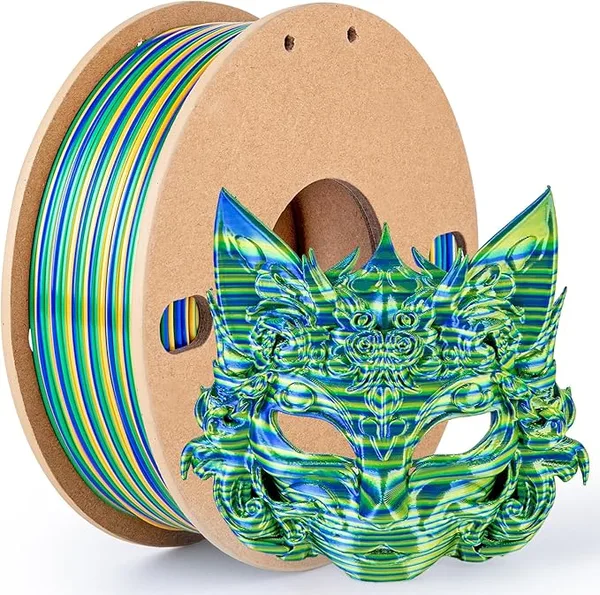 3DGenius Silk Gradient PLA Filament 250g (0.55lbs) Spool, Fast Color Changing Shiny Gradient 3D Printer Filament, High Gloss Multi-Color PLA for Articulated Toys, 3D Art Crafts & Gifts, Gold Green Blue