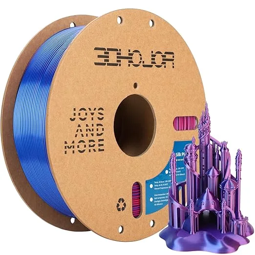 3DHojor 3DHoJor Silk PLA Filament Blue Purple Red Triple Color PLA 3D Printer Filament 3 in 1 Coextrusion 1KG Spool(2.2lbs) 3D Printing Filament Dimensional Accuracy +/-