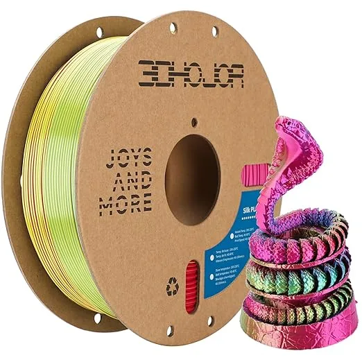 3DHojor Silk PLA Filament Red Yellow Blue Triple Color PLA 3D Printer Filament 3 in 1 Coextrusion 1KG Spool(2.2lbs) 3D Printing Filament Dimensional Accuracy +/-