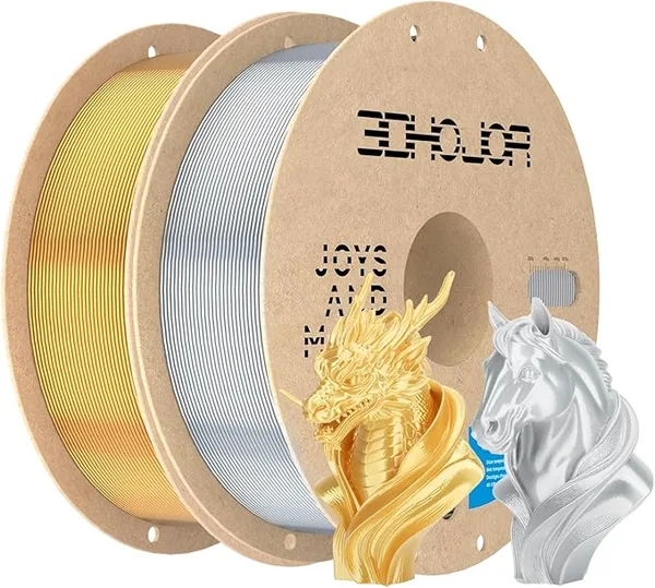 3DHojor 3DHoJor Silk PLA Filament, PLA Filament Silk Shiny 3D Printer Filament, 1kg*2 Cardboard Spool, Dimensional Accuracy +/-, Fit Most FDM Printer(Silk Silver+Gold)