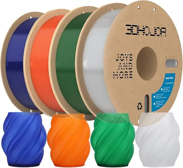 3DHojor 3DHojor Update Basic PETG Filament 3D Printing Filament 1kg*4 Bundle 3D Filament Dimensional Accuracy +/- with Most 3D Printers-4Pack Clear+Geen+Blue+Orange