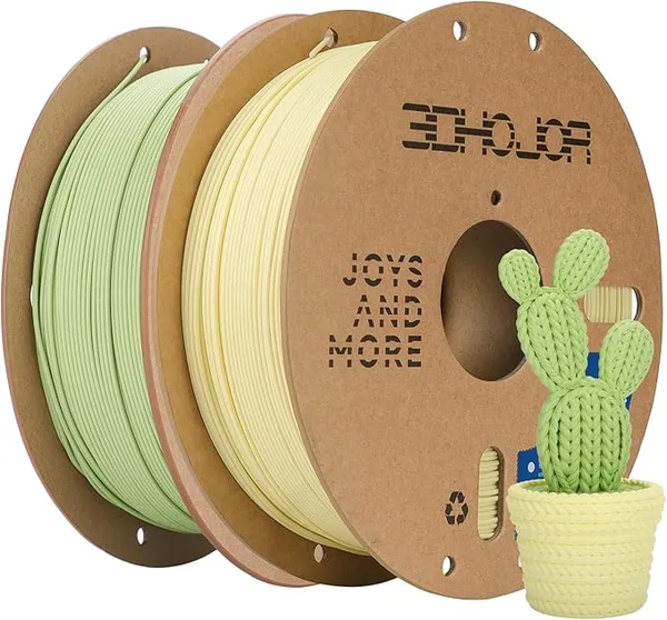 3DHojor 3DHoJor Matte PLA Filament, Upgrade 1kg*2 Bundle Cardboard Spool PLA Filament 1.75 PLA 3D Printing Filament, Print with Most 3D Printers Using 3D Filament-Matcha Green+Almond Yellow