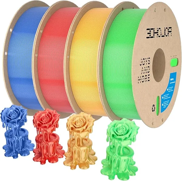 3DHojor 3DHoJor Silk PLA Filament, PLA Filament Silk Shiny 3D Printer Filament, 1kg*4 Cardboard Spool, Dimensional Accuracy +/-, Fit Most FDM Printer(Gold+Red+Green+Blue)