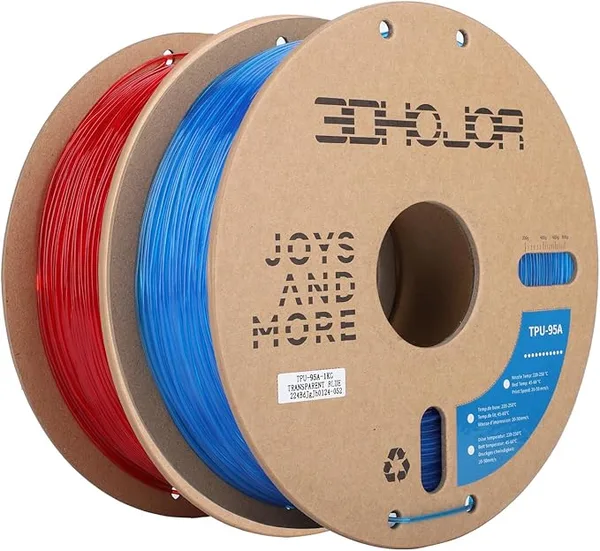 3DHojor 3DHojor TPU Filament TUP95A 3D Printer Filament Flexible Soft 3D Filament 1KG*2 Bundle fit Most FDM 3D Printers Dimensional Accuracy +/--Transparent Red/Blue