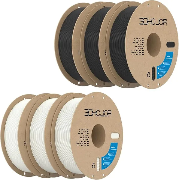 3DHojor 3DHoJor 6KG Bundle PLA+ Filament PLA 3D Printer Filament, 6 Pack 1kg(2.2lbs) Cardboard Spool, Dimensional Accuracy +/-, Fit Most FDM Printer (Black*3+Milky White*3)