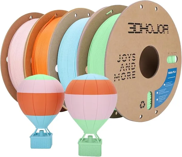 3DHojor 3DHoJor Matte PLA Filament, 1kg*4 Bundle Cardboard Spool PLA Filament 1.75 PLA 3D Printing Filament, Print with Most 3D Printers-Green,Pink,Blue,Tangerine