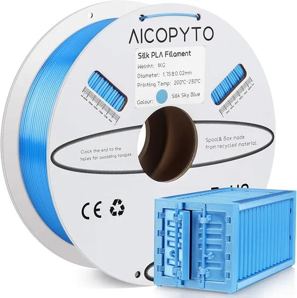 AICOPYTO Silk Sky Blue PLA Filament, 3D Printer Silk PLA Blue Filament 1KG Spool(2.2lbs) Dimensional Accuracy Probability +/- Fits for Most FDM 3D Printers - Silk Sky Blue