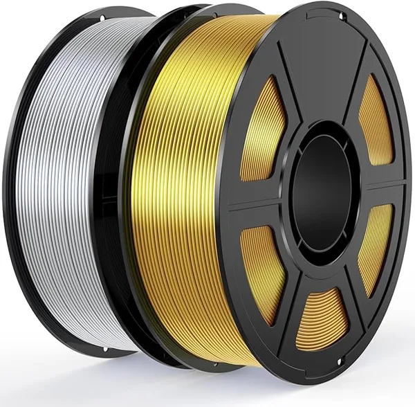 Amoybaby Silk PLA Filament Bundle 3D Printer Filament 2-Pack, 2kg Spool (4.4lbs), Dimensional Accuracy +/-, Fit Most FDM 3D Printer (Silk Gold+Silk Silver)