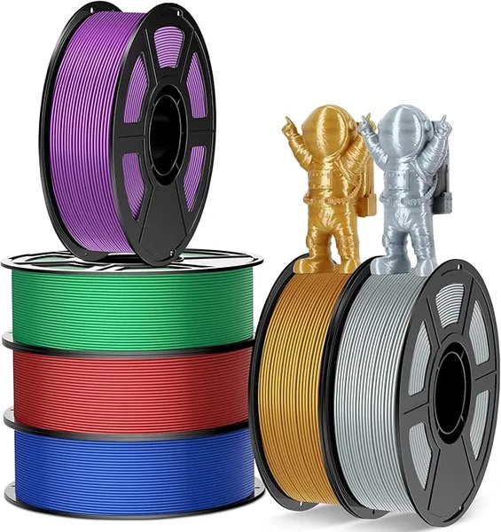 Amoybaby 6 Colors Silk PLA Bundle | 6-Pack(1Kg per Spool,6Kg Total),Multicolor High-Speed Flow 3D Printer Filament Bundles(Blue,Red,Green,Purple,Gold,Silver) for Most FDM 3D Printers & 3D Pens