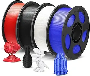 Anycubic ANYCUBIC PLA Plus (PLA+), 3D Printer Filament Bundle, High Toughness, Dimensional Accuracy +/-, Print with Most FDM 3D Printers, 4 Pack 1KG Reusable Spool, Black, White, Blue, Red