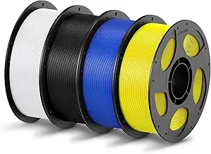 Anycubic ANYCUBIC PLA Filament Bundle, 3D Printing PLA Filament Dimensional Accuracy +/-, 1KG Reusable Spool (2.2 lbs), 4KG White + Black + Blue + Yellow