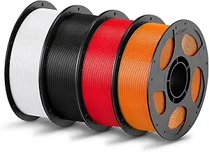 Anycubic ANYCUBIC PLA Filament Bundle, 3D Printing PLA Filament Dimensional Accuracy +/-, 1KG Reusable Spool (2.2 lbs), 4KG White + Black + Red + Orange