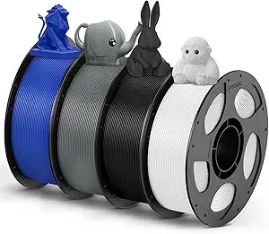 Anycubic ANYCUBIC PETG Filament Bundle, 3D Printer Filament, Dimensional Accuracy +/-, Exceptional Toughness, 1KG Reusable Spool, 4KG Black+White+Texture Grey+Blue
