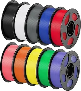 Anycubic ANYCUBIC PETG Filament Bundle, 3D Printer Filament, Dimensional Accuracy +/-, 1KG Reusable Spool, 10KG Black + White + Texture Grey + Pink + Red + Blue + Green + Orange + Yellow + Purple