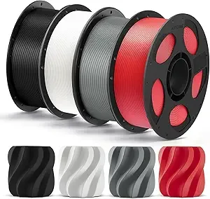 Anycubic ANYCUBIC PLA Plus (PLA+), 3D Printer Filament Bundle, High Toughness, Dimensional Accuracy +/-, 4 Pack 1KG Reusable Spool, Black, White, Texture Gray, Red