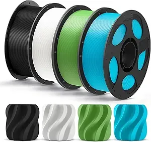 Anycubic ANYCUBIC PLA Plus (PLA+), 3D Printer Filament Bundle, High Toughness, Dimensional Accuracy +/-, 4 Pack 1KG Reusable Spool, Black, White, Spring Leaf, Tropical Turquoise