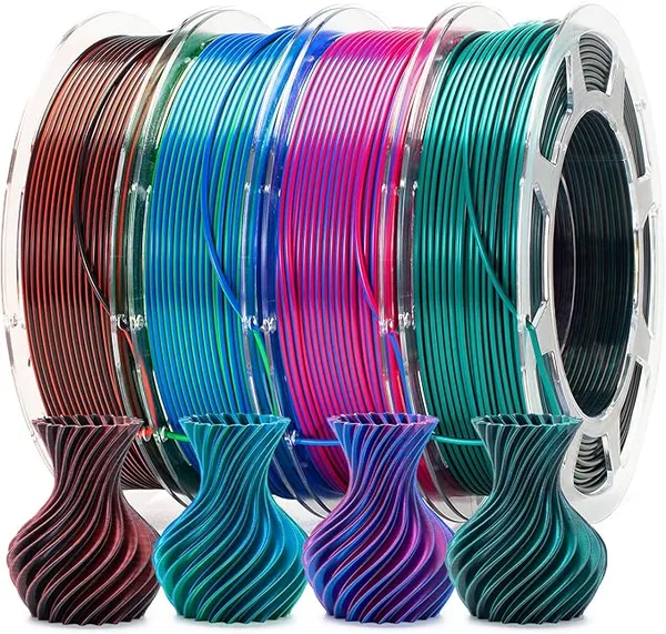 Arrange Lines Silk PLA 3D Printer Filament Bundle PLA Filament for Most FDM 3D Printer,Dual Color 3D Printing Filament for DIY, Art, Modeling, 200g x 4 Spools