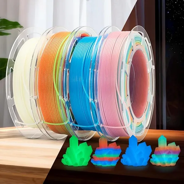 Arrange Lines 3D Printer Filament Glow in Dark Bundle, Multicolor Rainbow PLA Filament PLA Filament Glow in Dark for Most FDM 3D Printer, 3D Printing Filament for DIY, Art, Modeling, 200g*4