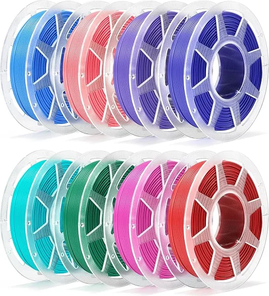 Bambu Lab Pre-Dried PLA Basic 8x250g Bundle with Spool for Bambu Lab 3D Printers, Multicolor 3D Printing Filament, Magenta+Purple+Red+Dark Blue+Mistletoe Green+Pink+Cyan+Turquoise