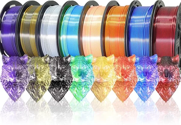 BBLIFE 8 Spools Dual Color Silk PLA 3D Printer Filament Bundle, Silk White/Black, Red/Black, GoldBlack, PurpleBlack, Purple/Blue, Red/Gold, Green/Blue, Yellow/Pink Bicolor Silk PLA 250gX8