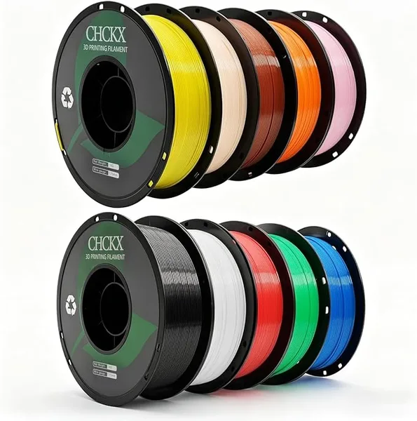CHCKX CHCKX PETG 3D Printer Filament Bundle, 10Rolls,Dimensional Accuracy +/-, 1kg Spool(2.2lbs) Fit for Most 3D Printers,Black+White+Red+Green+Blue+Yellow+Skin+Coffee+Orange+Pink