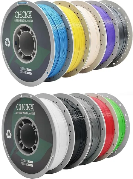 CHCKX CHCKX PETG 3D Printer Filament Bundle, 10Rolls,Dimensional Accuracy +/-, 1kg Spool(2.2lbs) Fit for Most 3D Printers,Black+White+Grey+Red+Green+Blue+Yellow+ Skin+Purple+Silver