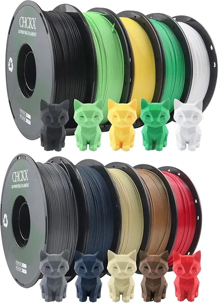 CHCKX CHCKX 10 Pack PLA 3D Printer Filament Bundle, Dimensional Accuracy +/-, 1kg Spool(2.2lbs)，Black White Grey Red Green Blue Yellow Brown Lemon Green Ice Cream