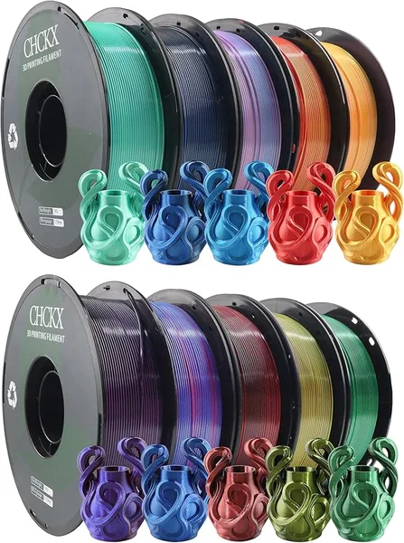 CHCKX CHCKX 10 Pack PLA Filament Bundle, Silk Dual Color PLA Filament 10 Rolls, 1kg Spool(2.2lbs), Dimensional Accuracy +/-, 10 Different Dual Colors