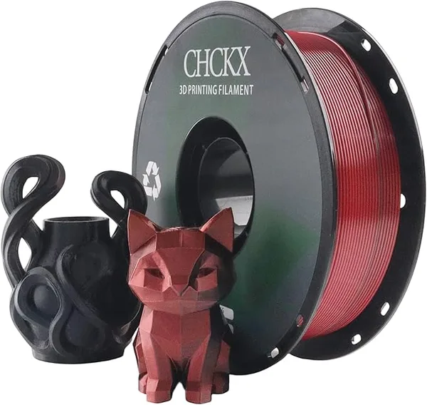 CHCKX CHCKX PLA 3D Printer Filament, Dual Color Silk PLA Filament, Dimensional Accuracy +/-, 1 kg Spool(2.2lbs),Black Red
