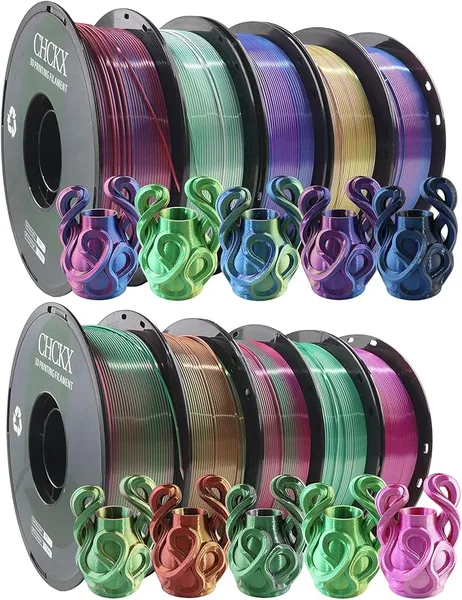 CHCKX CHCKX 10 Pack PLA Filament Bundle, Silk Tricolor PLA Filament 10 Rolls, 1kg Spool(2.2lbs), Dimensional Accuracy +/-, 10 Different Triple Color