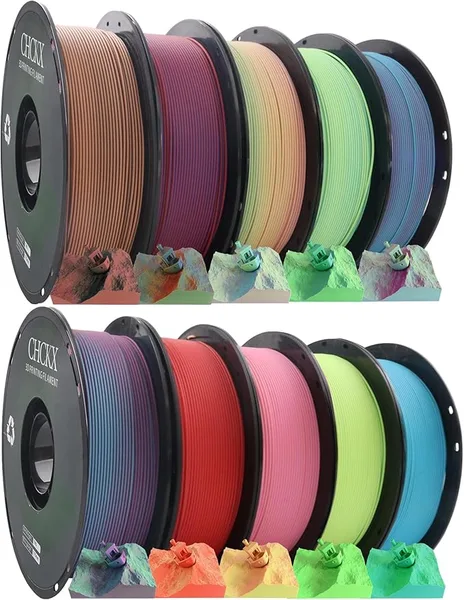 CHCKX CHCKX Matte PLA 3D Printer Filament Bundle, 10 Rolls, Dimensional Accuracy +/-, 1kg (2.2lbs) Matte Dual Color and Tricolor PLA Filament for Most FDM 3D Printers