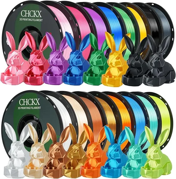 CHCKX CHCKX Silk PLA 3D Printer Filament Bundle, 16 Colors, Dimensional Accuracy +/-, 16 roll Multicolor Set