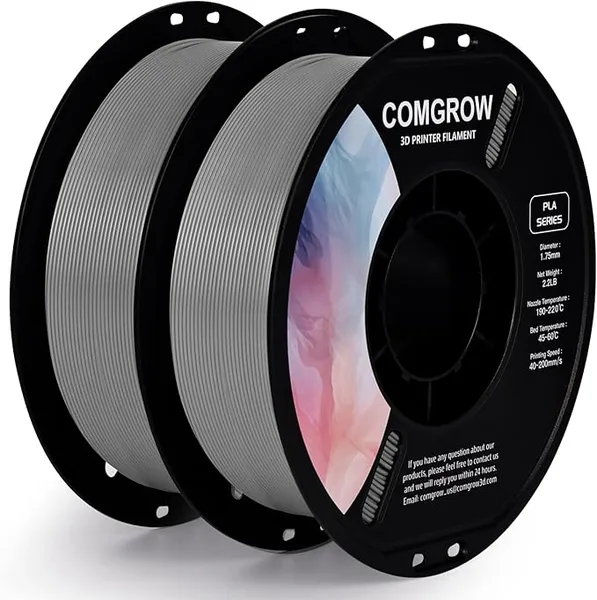 Comgrow Comgrow PLA 3D Printer Filament, 3D Printer PLA Filament, Dimensional Accuracy +/-, 2 Rolls of 1KG Spool PLA Grey