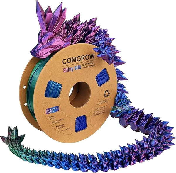 Comgrow Comgrow Tri-Colors Silk PLA 3D Printer Filament, Rainbow PLA Filament, Dimensional Accuracy +/-, 1KG Spool, Coextrusion 3D Filament with Shiny Silk Red-Blue-Green