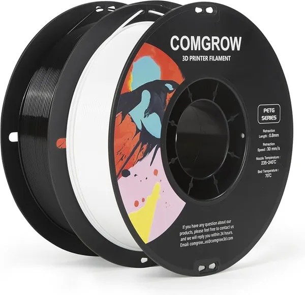 Comgrow Comgrow PETG 3D Printer Filament, High Precision and Tough 3D Printer Filament 2kg (4.4LBS), Dimensional Accuracy +/-, Fit Most 3D Printers White+Black