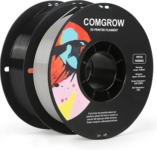 Comgrow Comgrow PETG 3D Printer Filament, High Precision and Tough 3D Printer Filament 2kg (4.4LBS), Dimensional Accuracy +/-, Fit Most 3D Printers Black+Grey