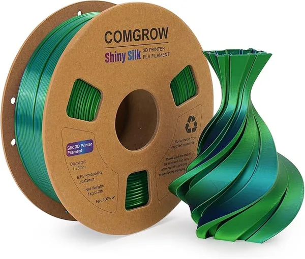 Comgrow Comgrow Silk PLA 3D Printer Filament, Dual Color 2 in 1 Black and Green, 3D Printing PLA Filament, Dimensional Accuracy +/-, 1KG Spool, Coextrusion Shiny Silk 3D Filament