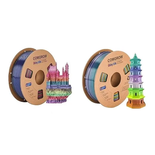 Comgrow Comgrow Rainbow Colors Silk PLA 3D Printer Filament, Rainbow PLA Filament, Dimensional Accuracy +/-, 1KG Spool, Coextrusion 3D Filament with Shiny Silk Rainbow Red and Yellow
