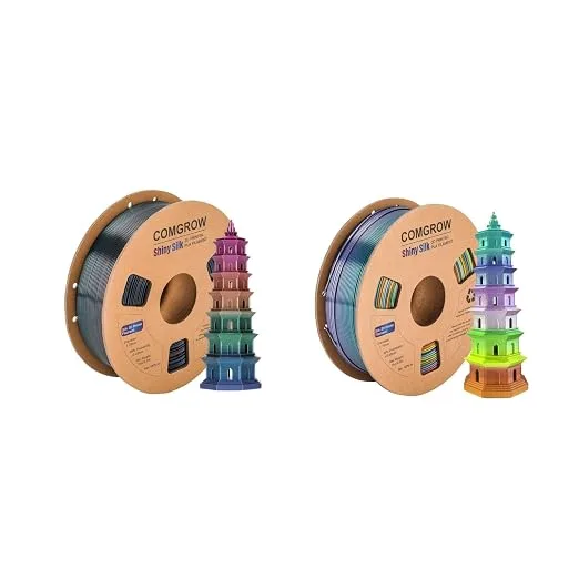 Comgrow Comgrow Rainbow Colors Silk PLA 3D Printer Filament, Rainbow PLA Filament, 1KG Spool, Coextrusion 3D Filament with Shiny Silk Rainbow Universe and Silk Rainbow Yellow