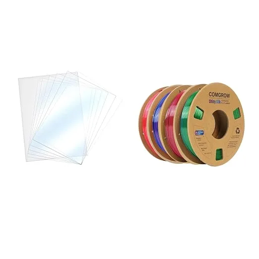 Comgrow Comgrow Silk Shiny Rainbow Multi-Color 3D Printer Filament, Silk PLA, 3D Printing Filament Red Gold + Red Green + Red Blue + Blue Green 6pcs FEP Film Release Films