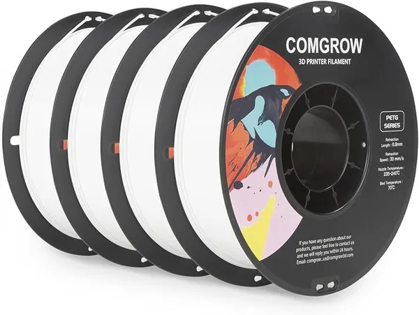 Comgrow Comgrow PETG 3D Printer Filament, High Precision and Tough 3D Printer Filament 4 * 1kg Spool, Dimensional Accuracy +/-, Fit Most 3D Printers White